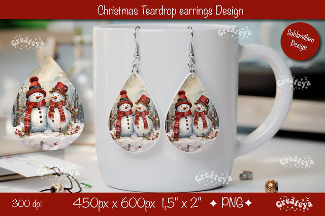 Christmas teardrop earrings sublimation design Snowman png Sublimation Createya Design 