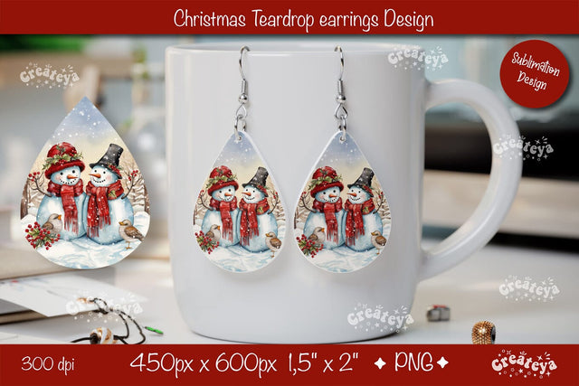 Christmas teardrop earrings sublimation design Snowman png Sublimation Createya Design 