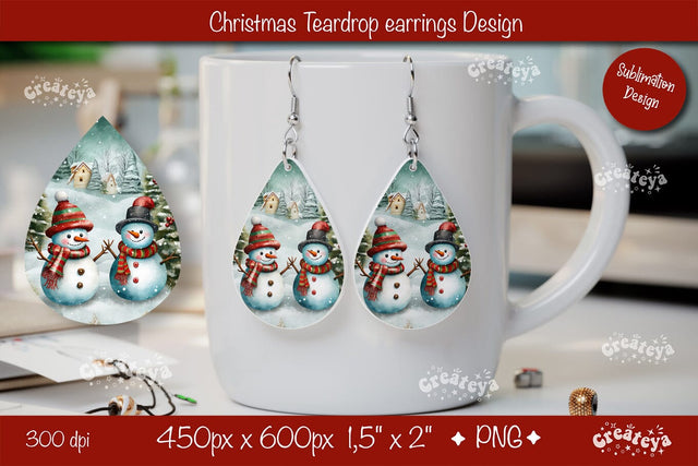 Christmas teardrop earrings sublimation design Snowman png Sublimation Createya Design 