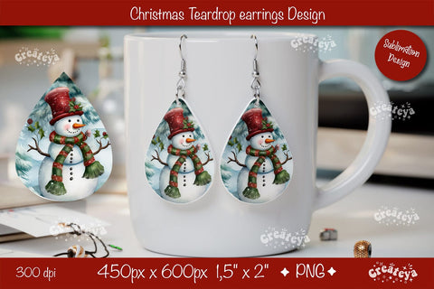 Christmas teardrop earrings sublimation design Snowman png Sublimation Createya Design 