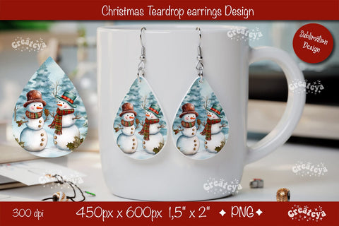 Christmas teardrop earrings sublimation design Snowman png Sublimation Createya Design 
