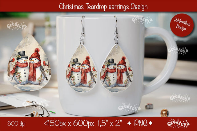 Christmas teardrop earrings sublimation design Snowman png Sublimation Createya Design 