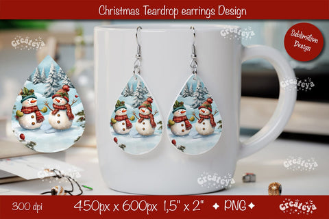 Christmas teardrop earrings sublimation design Snowman png Sublimation Createya Design 