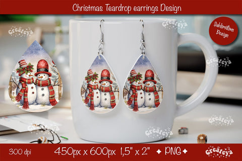 Christmas teardrop earrings sublimation design Snowman png Sublimation Createya Design 