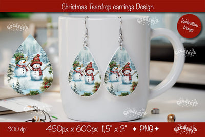Christmas teardrop earrings sublimation design Snowman png Sublimation Createya Design 