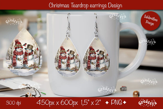 Christmas teardrop earrings sublimation design Snowman png Sublimation Createya Design 