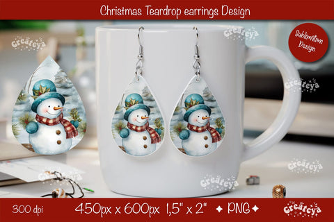 Christmas teardrop earrings sublimation design Snowman png Sublimation Createya Design 