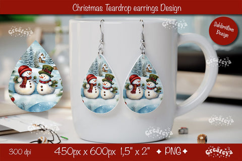 Christmas teardrop earrings sublimation design Snowman png Sublimation Createya Design 