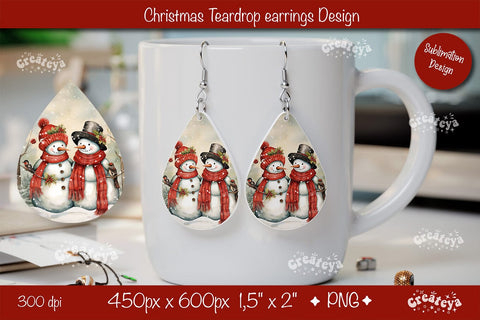 Christmas teardrop earrings sublimation design Snowman png Sublimation Createya Design 