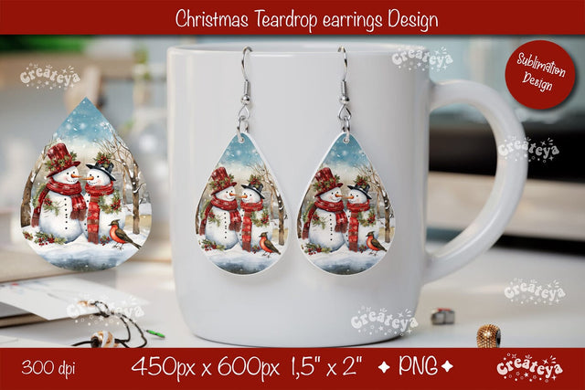 Christmas teardrop earrings sublimation design Snowman png Sublimation Createya Design 