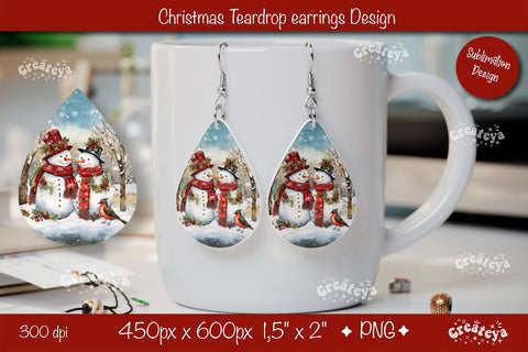 Christmas teardrop earrings sublimation design Snowman png Sublimation Createya Design 