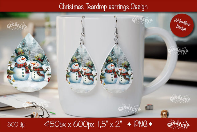 Christmas teardrop earrings sublimation design Snowman png Sublimation Createya Design 