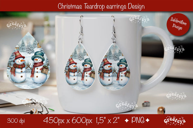 Christmas teardrop earrings sublimation design Snowman png Sublimation Createya Design 