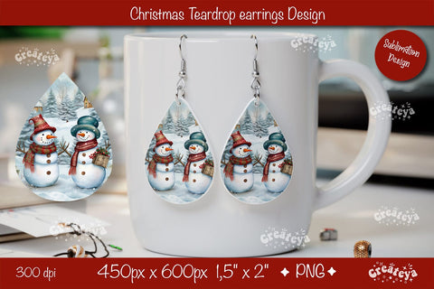 Christmas teardrop earrings sublimation design Snowman png Sublimation Createya Design 