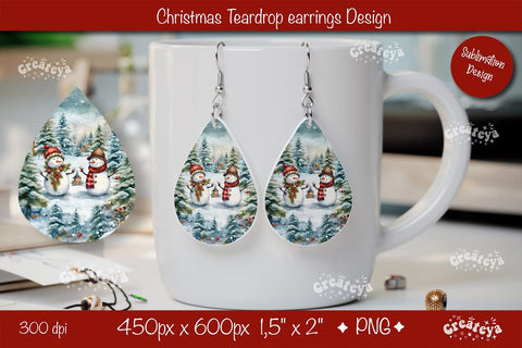Christmas teardrop earrings sublimation design Snowman png Sublimation Createya Design 