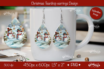Christmas teardrop earrings sublimation design Snowman png Sublimation Createya Design 