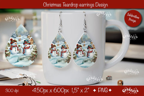 Christmas teardrop earrings sublimation design Snowman png Sublimation Createya Design 
