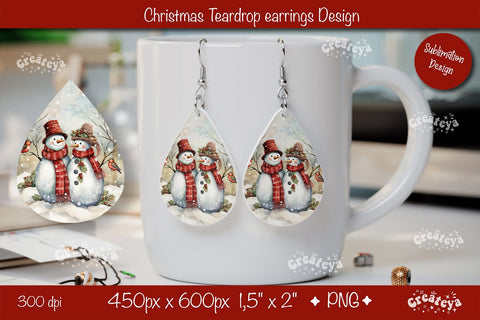 Christmas teardrop earrings sublimation design Snowman png Sublimation Createya Design 
