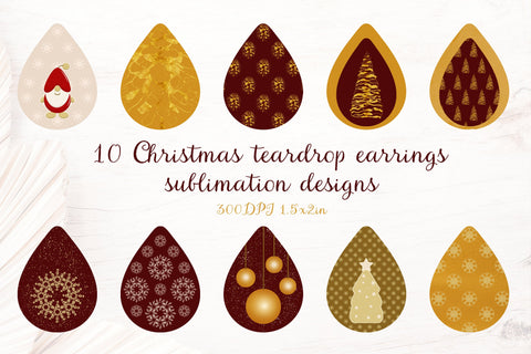 Christmas teardrop sublimation earrings design bundle Sublimation LuckyTurtleArt 