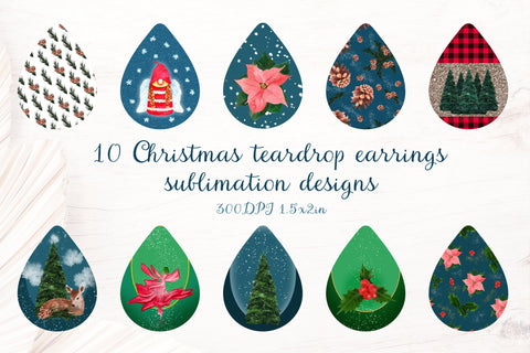 Christmas teardrop sublimation earrings design bundle Sublimation LuckyTurtleArt 