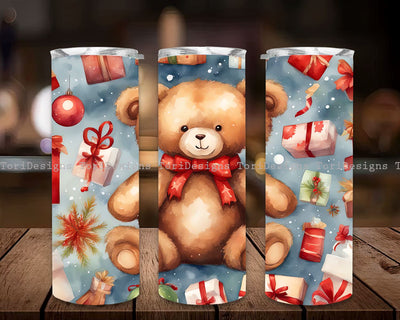 Christmas Teddy Bear 20 oz Skinny Tumbler Sublimation Design, Instant Digital Download PNG, Holiday Tumbler Wrap Sublimation ToriDesigns 