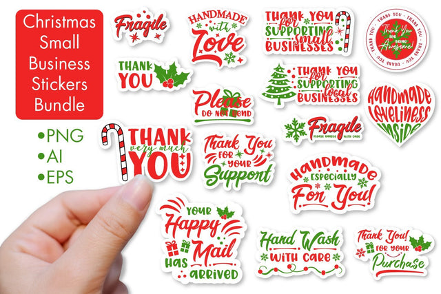 Christmas Thank You Stickers for Small Business | 15 Christmas Packaging Stickers Sublimation Hippo Creations 