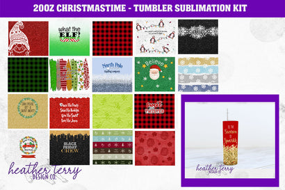 Christmas Time 20oz Straight Skinny Tumbler Wrap Bundle Sublimation Heather Terry Design Co. 