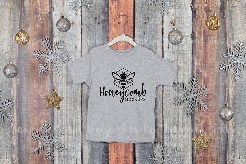 Christmas Toddler Mockup, Athletic Heather Bella Canvas 3001T Mockup, Kids Grey T-Shirt Mockup, Holiday Mockup Mock Up Photo Honeycomb Mockups 