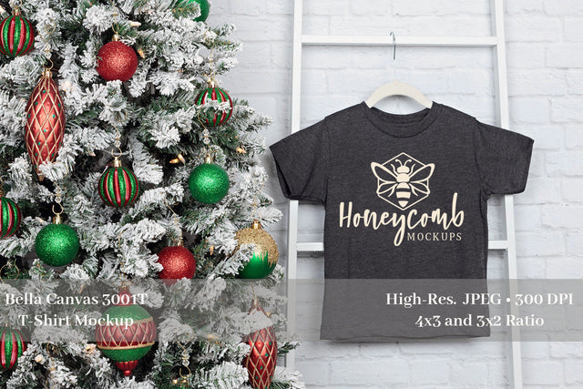 Christmas Toddler Mockup, Heather Dark Grey Bella Canvas 3001, Toddler T-Shirt Mockup Mock Up Photo Honeycomb Mockups 