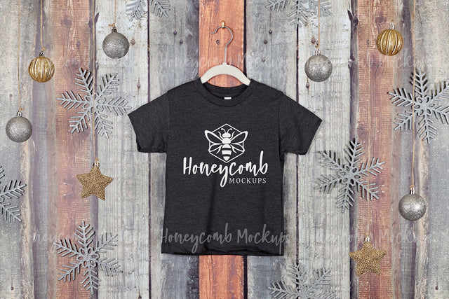 Christmas Toddler Mockup, Heather Dark Grey Bella Canvas 3001T Mockup, Kids Grey T-Shirt Mockup, Holiday Mockup Mock Up Photo Honeycomb Mockups 