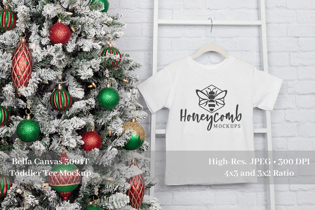 Christmas Toddler Mockup, White Bella Canvas 3001T, Toddler T-Shirt Mockup Mock Up Photo Honeycomb Mockups 