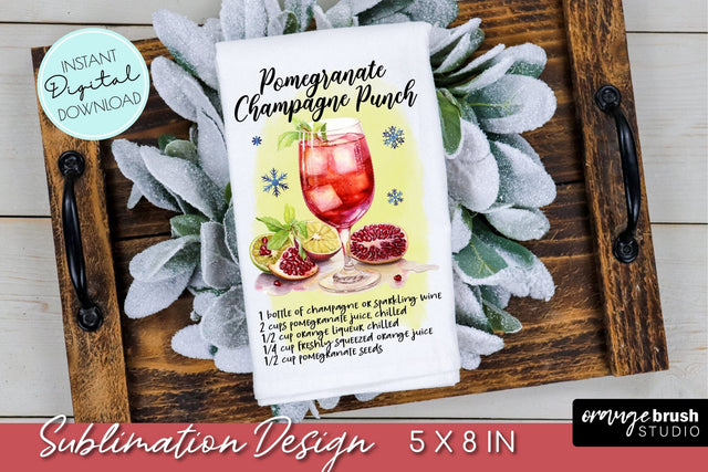 Christmas Towel Sublimation, Cocktail Recipe, Kitchen Towel Sublimation OrangeBrushStudio 