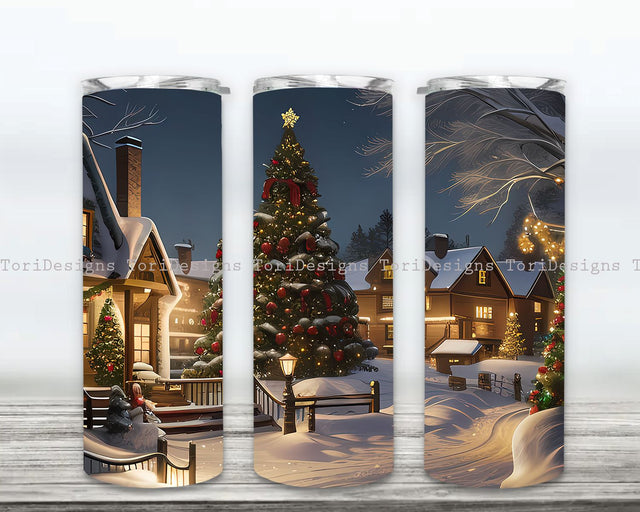 Christmas Town Clipart Village Snow 20 oz Skinny Tumbler Sublimation Design Digital Download PNG Sublimation ToriDesigns 