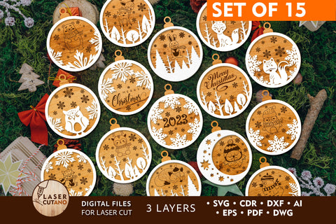 CHRISTMAS Toy Bundle Set Of 15 Ornaments SVG LaserCutano 
