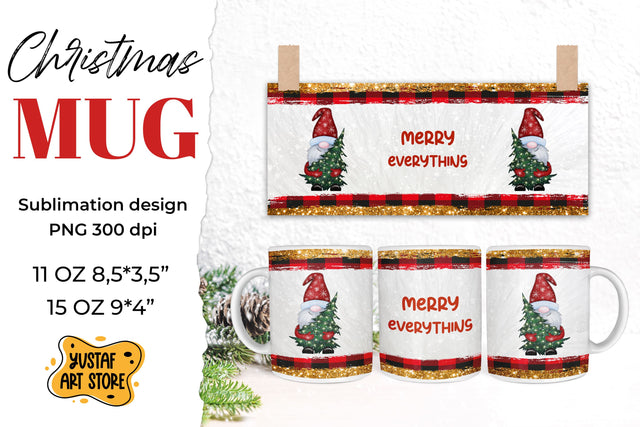 Christmas tree and gnomes mug sublimation "Merry everything" Sublimation Yustaf Art Store 