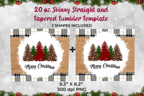 Christmas Tree Black white check & Burlap Linen 20 oz Skinny Tumbler Template Sublimation Sublimatiz Designs 
