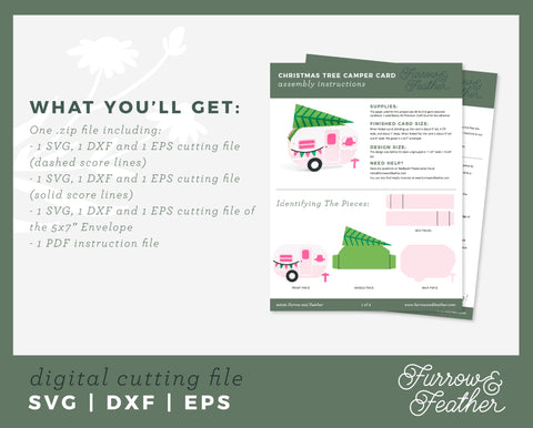 Christmas Tree Camper Box Card 3D Paper Furrow and Feather SVG 