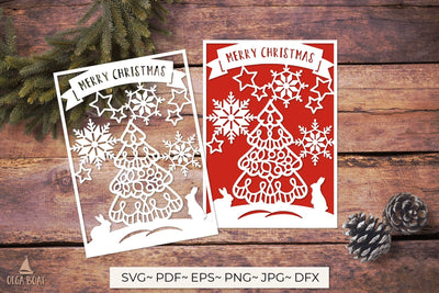 Christmas tree card | Merry christmas card cut file 3D Paper Olga Boat Design 