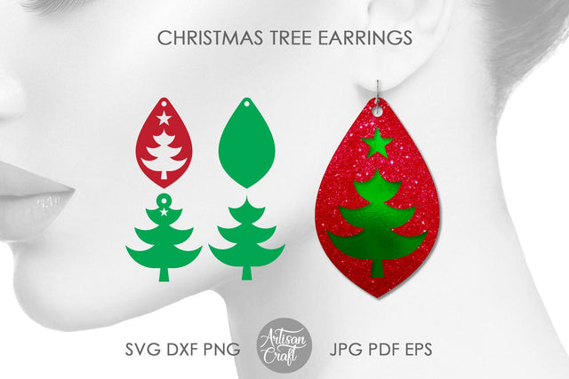 Christmas tree earrings SVG, Teardrop SVG Artisan Craft SVG 