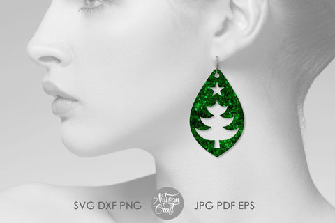 Christmas tree earrings SVG, Teardrop SVG Artisan Craft SVG 