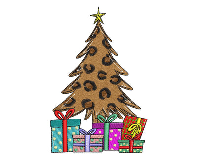 Christmas tree embroidery design, leopard Christmas tree embroidery file, Xmas tree and gift embroidery design, 4 sizes, Instant download Embroidery/Applique DESIGNS Nino Nadaraia 
