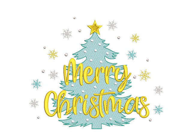 Christmas tree embroidery design, Merry Christmas embroidery file, 3 sizes, Instant download Embroidery/Applique DESIGNS Nino Nadaraia 