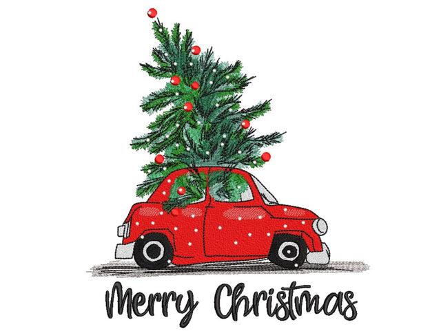 Christmas Tree Embroidery Design, Vintage Car Embroidery File, 4 sizes, Instant Download Embroidery/Applique DESIGNS Nino Nadaraia 