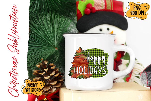 Christmas Tree in buffalo plaid background. Happy holidays sublimation Sublimation Yustaf Art Store 