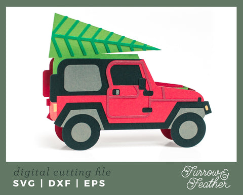 Christmas Tree Jeep Box Card 3D Paper Furrow and Feather SVG 
