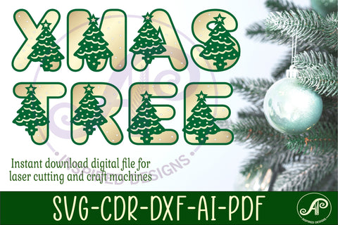 Christmas tree letters alphabet set. 26 layered letter SVG APInspireddesigns 
