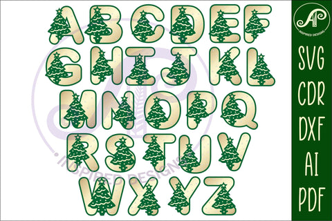 Christmas tree letters alphabet set. 26 layered letter SVG APInspireddesigns 