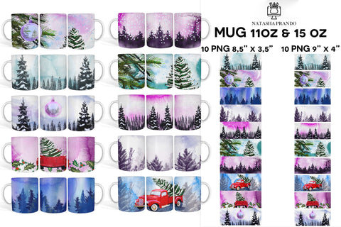 Christmas Tree Mug Sublimation wrap bundle 11oz 15oz Sublimation Natasha Prando 