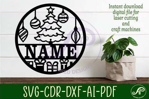 Christmas tree Name sign svg laser cut template SVG APInspireddesigns 