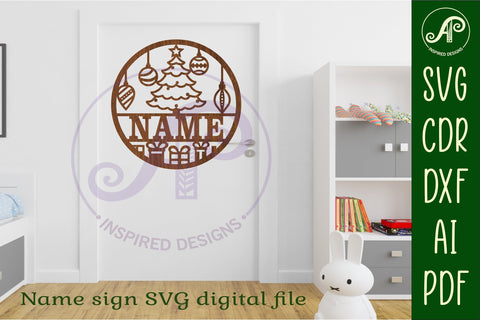 Christmas tree Name sign svg laser cut template SVG APInspireddesigns 